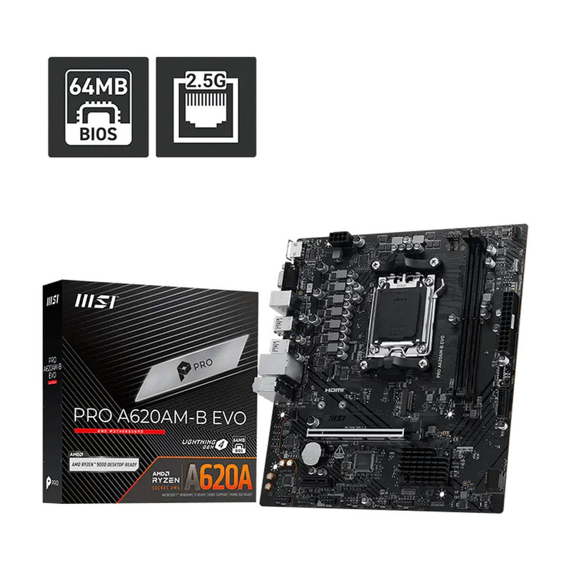 Placa Madre MSI PRO A620AM-B EVO (AMD A620, Socket AM5, DDR5, mATX)