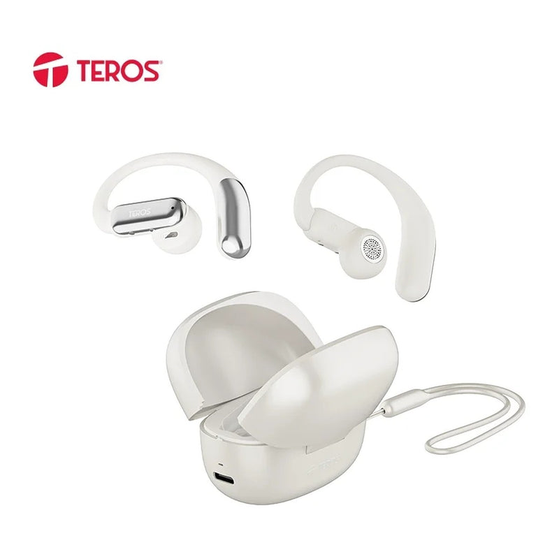 Audífonos Inalámbricos Open-Ear Teros Auracity TE-80714CR con traducción por IA (Bluetooth 5.4, ENC, crema)