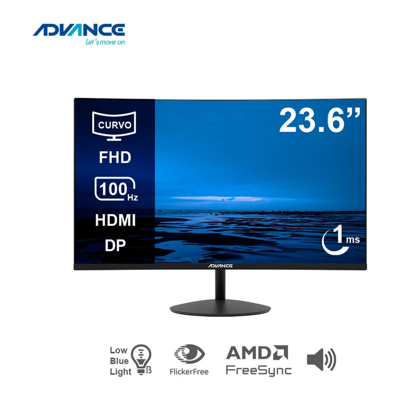 Monitor Curvo Advance ADV-2452S 23.6" FHD VA 100Hz (1500R, HDMI/DP, Parlantes)