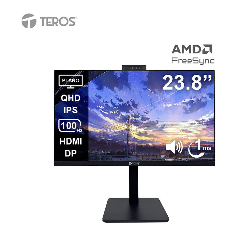 Monitor Teros TE-2416CS 23.8" QHD IPS 100Hz con Cámara 5MP y Micrófono (HDMI/DP)
