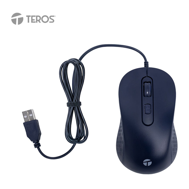 Mouse Óptico Teros TE-1243S 4 Botones (2000 DPI, USB, Azul)
