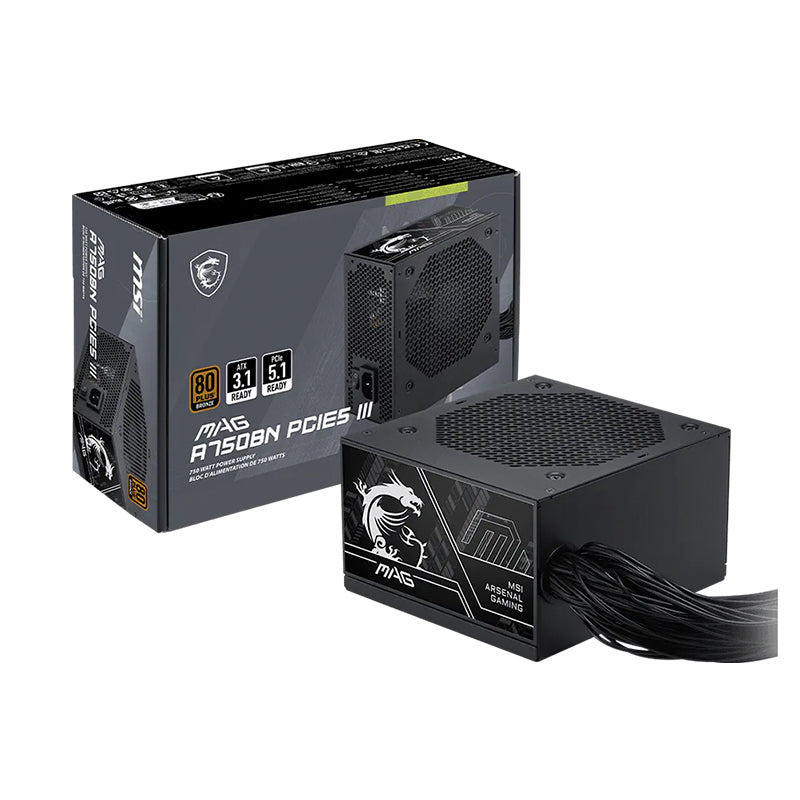Fuente de Poder MSI MAG A750BN PCIe5 III 750W (ATX, 80 Plus Bronze)
