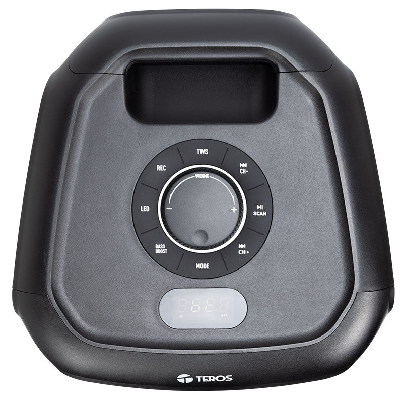 Parlante para Fiestas Teros Vibe 6055 100W Bluetooth con Karaoke (2 Micrófonos) Negro