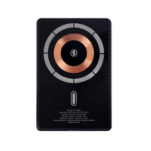 Powerbank Teros TE-7055D 5000 mAh Ultra Slim (USB-C y Carga Inalámbrica 15W)