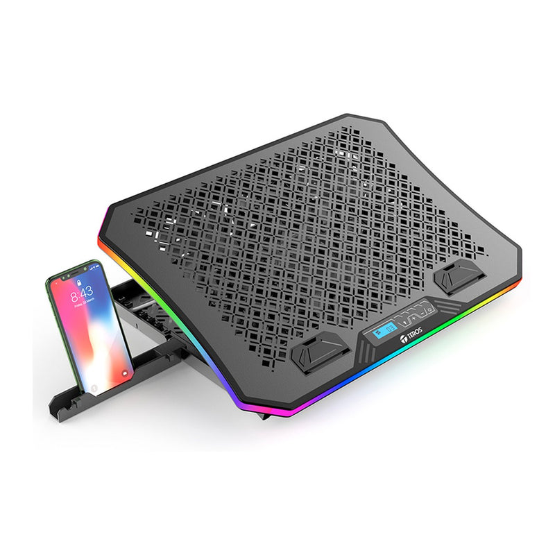 Base Cooler para Notebook TEROS TE-7130N RGB (10" a 19", 3 ventiladores, pantalla LCD)