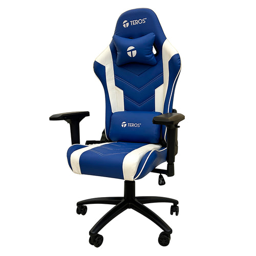 Silla Gamer Teros TE-8126B Reclinable 180° (Reposabrazos 4D, Azul y Blanco)