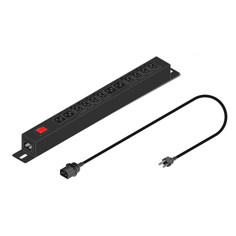 PDU para Rack 1U Elise 12 Tomas (4x NEMA + 8x C13, 10A, Horizontal, C14)
