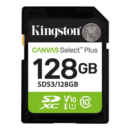 Memoria SD Kingston Canvas Select Plus 128GB (UHS-I, Clase 10, U1, V10, 150 MB/s)
