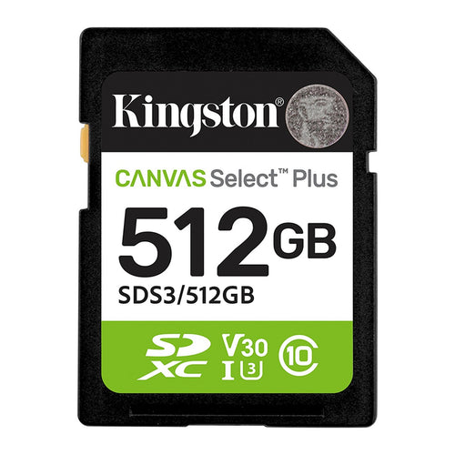 Memoria SD Kingston Canvas Select Plus 512GB UHS-I, lectura 150 MB/s