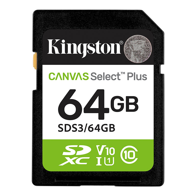 Memoria SD Kingston Canvas Select Plus 64GB (UHS-I, Clase 10, U1, V10, 100 MB/s)
