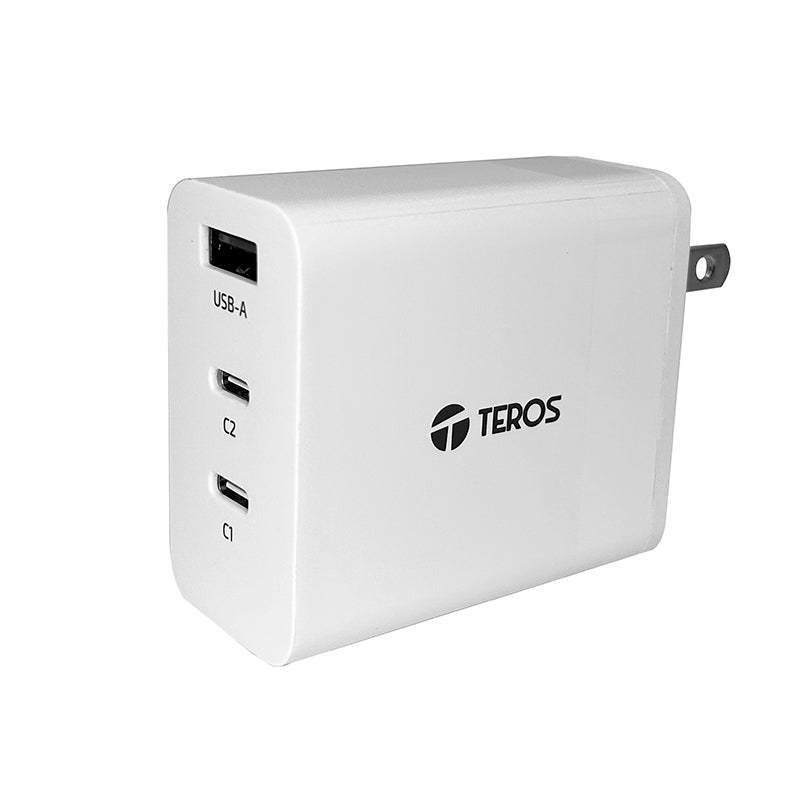 Cargador GaN Teros TE-70207W 65W (2x USB-C + USB-A, Carga Rápida PD, Blanco)