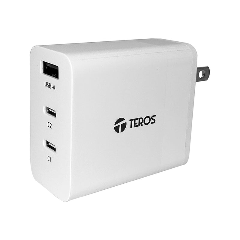 Cargador GaN Teros TE-70207W 65W (2x USB-C + USB-A, Carga Rápida PD, Blanco)