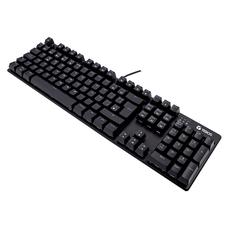 Teclado Mecánico Gamer TEROS TE-4068G (switch azul, retroiluminación rainbow, USB, negro)