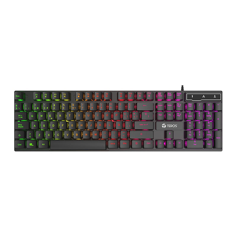 Teclado Gamer TEROS TE-4072G (membrana, retroiluminación rainbow, USB, negro)