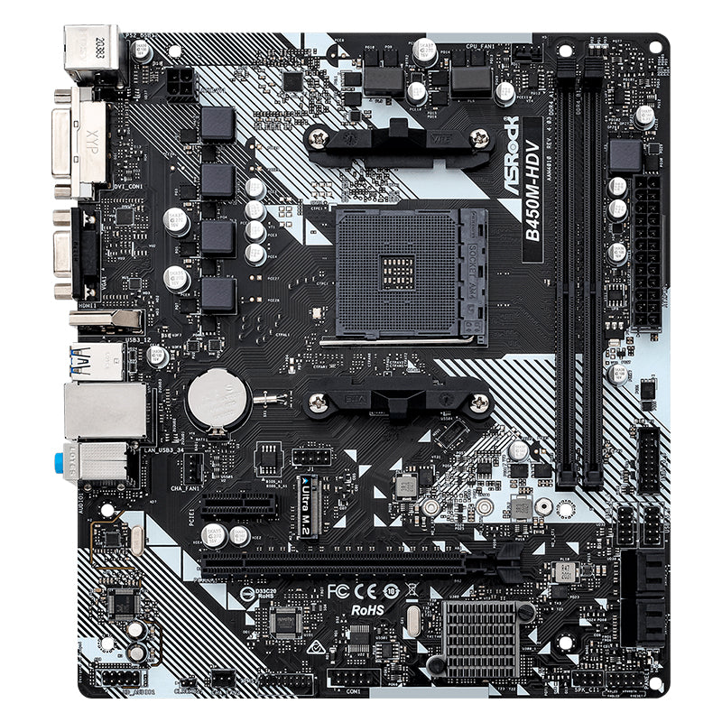 Placa Madre ASRock B450M-HDV R4.0 (AMD B450, Socket AM4, DDR4, mATX)