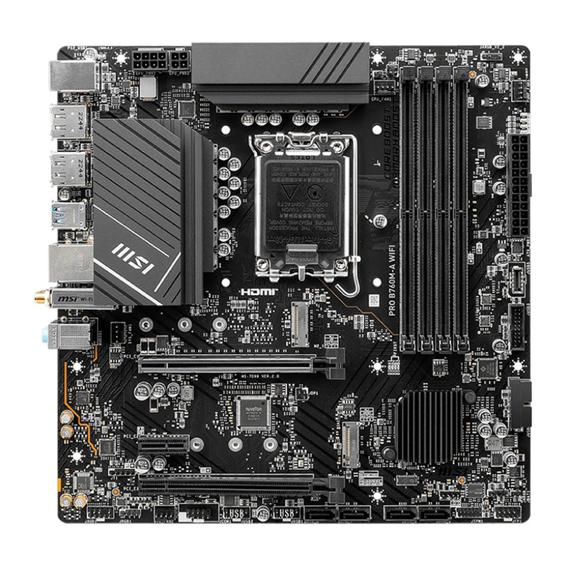 Placa Madre MSI PRO B760M-A WiFi (Intel B760, LGA1700, DDR5, Wi-Fi 6E, mATX)