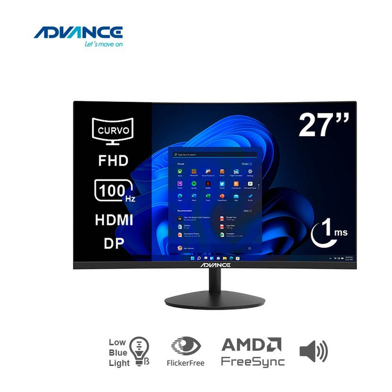 Monitor Curvo Advance ADV-2751S 27" FHD VA 100Hz (1500R, HDMI/DP, Parlantes)