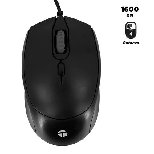 Mouse Óptico Teros TE-1222S 4 Botones (1600 DPI, USB, Negro)