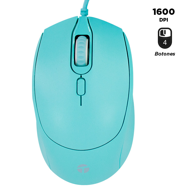 Mouse Óptico Teros TE-1227S 4 Botones (1600 DPI, USB, Verde)