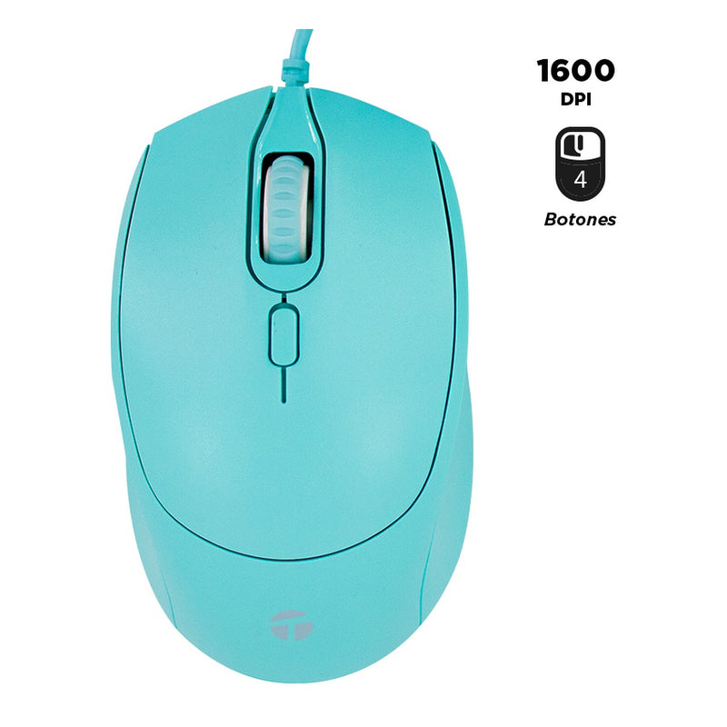 Mouse Óptico Teros TE-1227S 4 Botones (1600 DPI, USB, Verde)