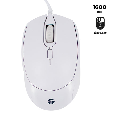 Mouse Óptico Teros TE-1225S 4 Botones (1600 DPI, USB, Blanco)