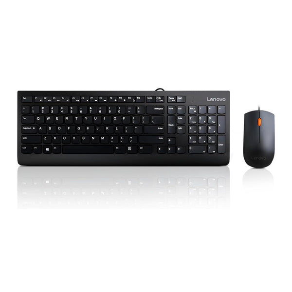 Kit Teclado y Mouse con Cable Lenovo 300 USB (ambidiestro, 1600 DPI, español, negro)