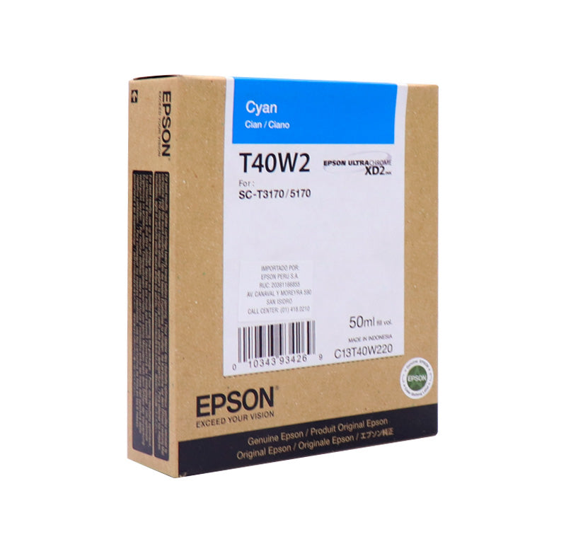 Cartucho de Tinta Epson T40W220 Cyan 50ml (UltraChrome XD2, SureColor T3170/T5170)