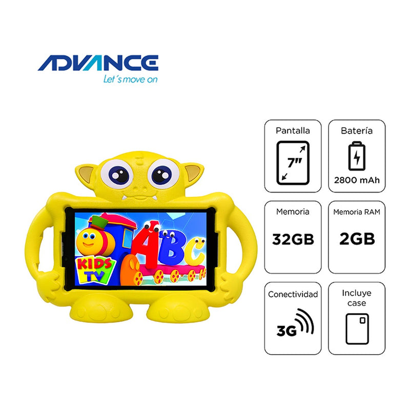 Tablet Advance Intro TR7996 7" (Android 11 Go, 3G, 2GB/32GB, Amarillo)
