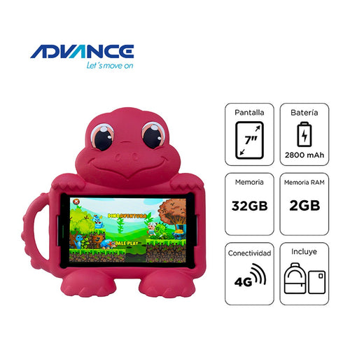 Tablet Advance Intro TR8990 7" (Android 14 Go, 4G LTE, 2GB/32GB, + Mochila, Rojo)